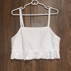 Forever 21 White Denim Ruffle Crop Top Tank NWT